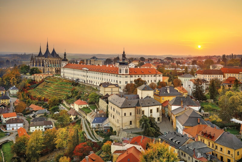 The historic centre of Kutná Hora at sunset